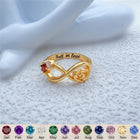 Gold-tone infinity heart ring with pink and clear stones, polished band