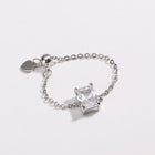 Adjustable micro-paved diamond ring with clear square gemstone on silver chain