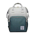 Maternity diaper bag, teal front panel with gray top handles and front zipper pocket