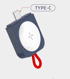 Dark wireless watch charger with magnetic plate, Type-C connector and red lanyard cord