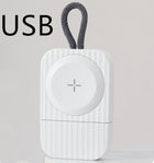White wireless watch charger with braided cable and magnetic circular charging plate