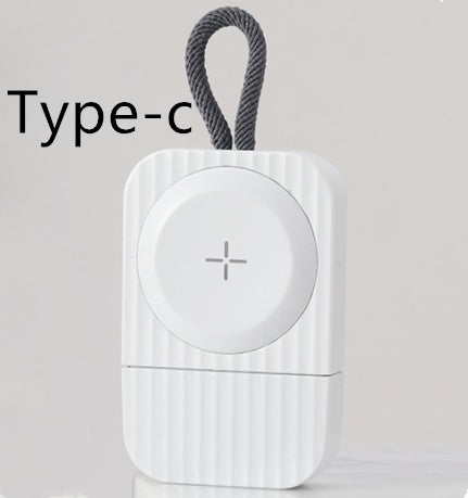 White Type-C wireless watch charger with braided cable and magnetic circular charging plate