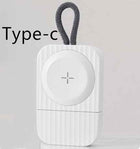 White Type-C wireless watch charger with braided cable and magnetic circular charging plate