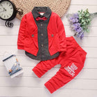 Toddler boys red printed 2-piece suit with polka-dot vest and bow tie