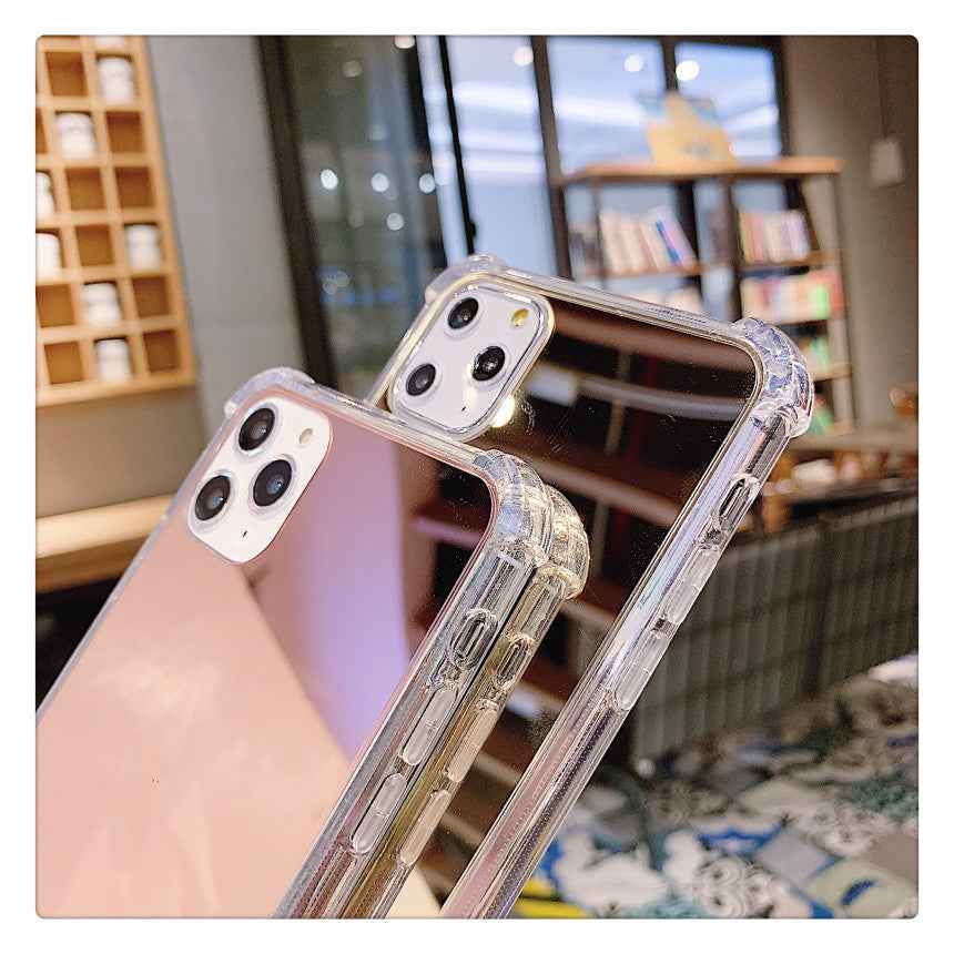 Transparent mirror iPhone case with touch-up feature, angled side and camera openings