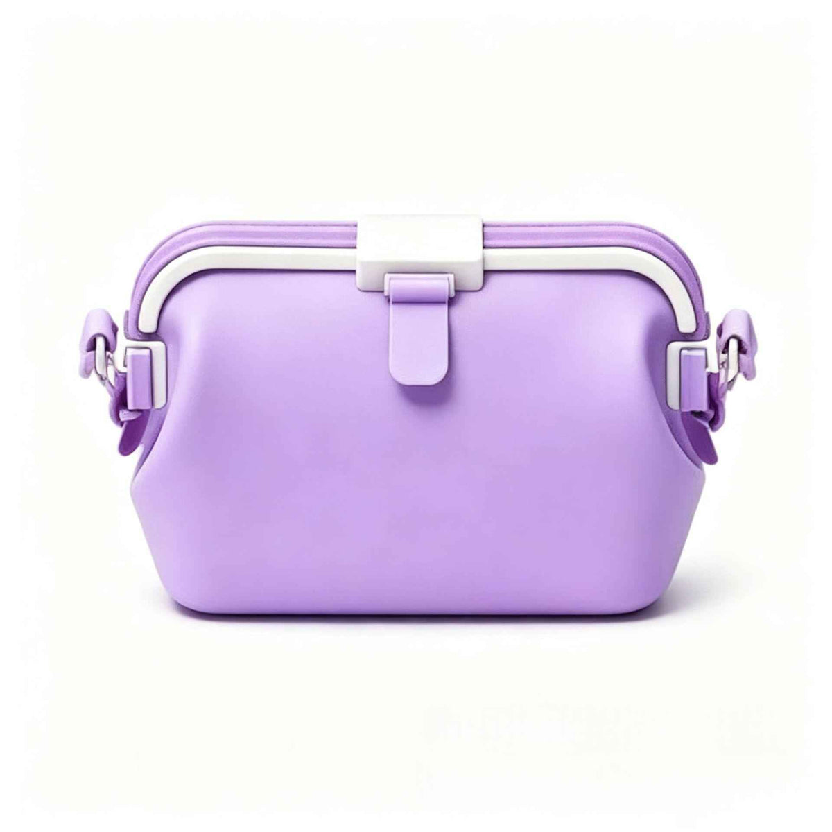 Waterproof silicone pouch in lavender purple with flip-top clasp and side buckle straps