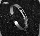 Personalized engraved stainless steel bangle bracelet, silver-tone, wide cuff with name engraving