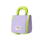 Lavender hanging makeup bag with lime handle and zip side panel