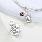 Coffee-themed square charm pendant with brown heart bead and engraved coffee cup icon