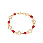 Rhinestone heart charm bracelet with red stones and heart links with crystal accents