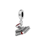 Coffee saucer stack charm with purple gemstone accents and “COFFEE” engraving