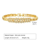 Gold-tone zircon chain bracelet with leaf motif and box clasp