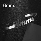 Personalized stainless steel cuff bracelet in silver with engraved cursive name