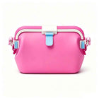 Waterproof silicone pouch in pink with flip-top clasp and side buckle straps
