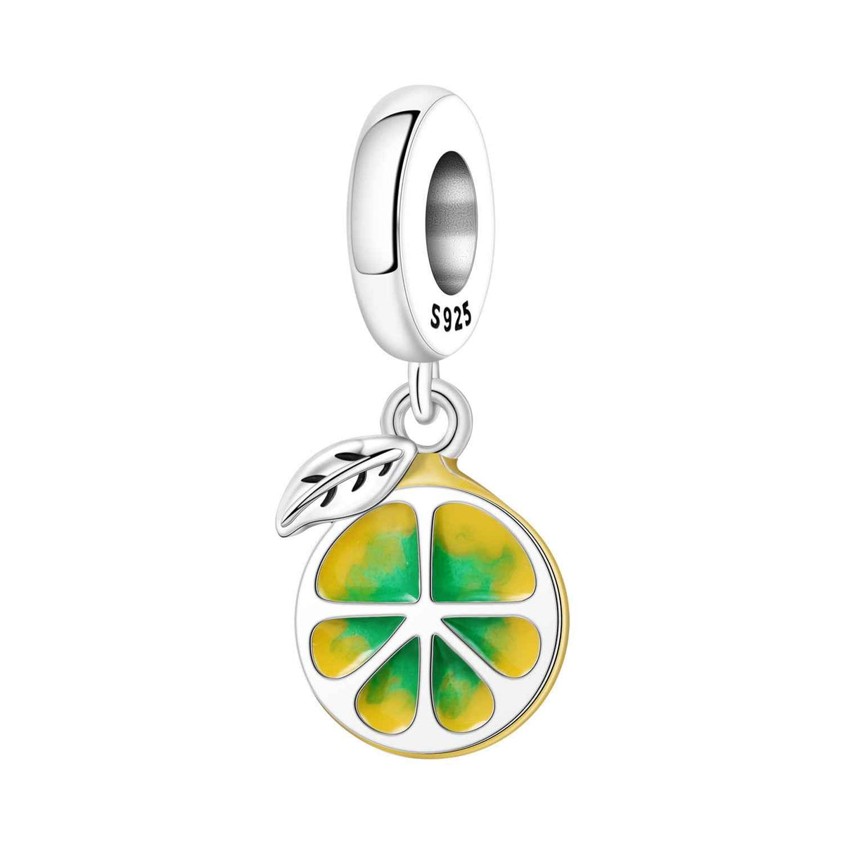 Four-leaf clover charm bead pendant with colorful enamel center and silver border