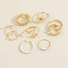 Gold-tone openwork and pearl beaded rings set, assorted ring styles