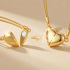 Gold magnetic heart necklace pair showing two heart pendants with clasp