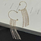 Silver hoop drop earrings with long rhinestone chain tassels