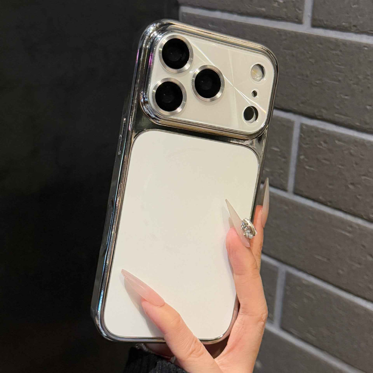 White phone case with clear camera guard and raised lens protection