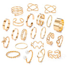 Gold heart ring set, 22-piece assortment of stackable bands and charm rings