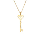 Gold key pendant necklace with heart-shaped key charm and engraved name