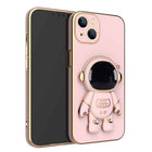 Pink phone case with 3D astronaut charm, ring grip, and dual camera cutouts