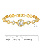 Gold-tone bracelet with round halo crystal centerpiece and link chain, clasp