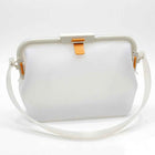 Waterproof silicone pouch in white with flip-top clasp and white shoulder strap