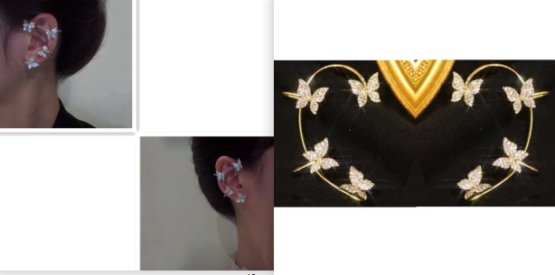 Butterfly earrings on the ear with hoop frame and gold butterfly details