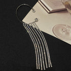 Silver rhinestone fringe tassel earrings with hoop ear hooks and round studs