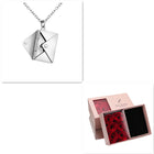 Silver envelope pendant necklace with gift box and red rose decor