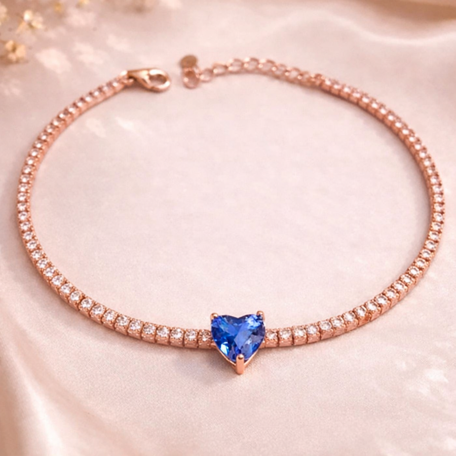 Custom Birthstone Heart Charm – Personalized Zircon Bracelet