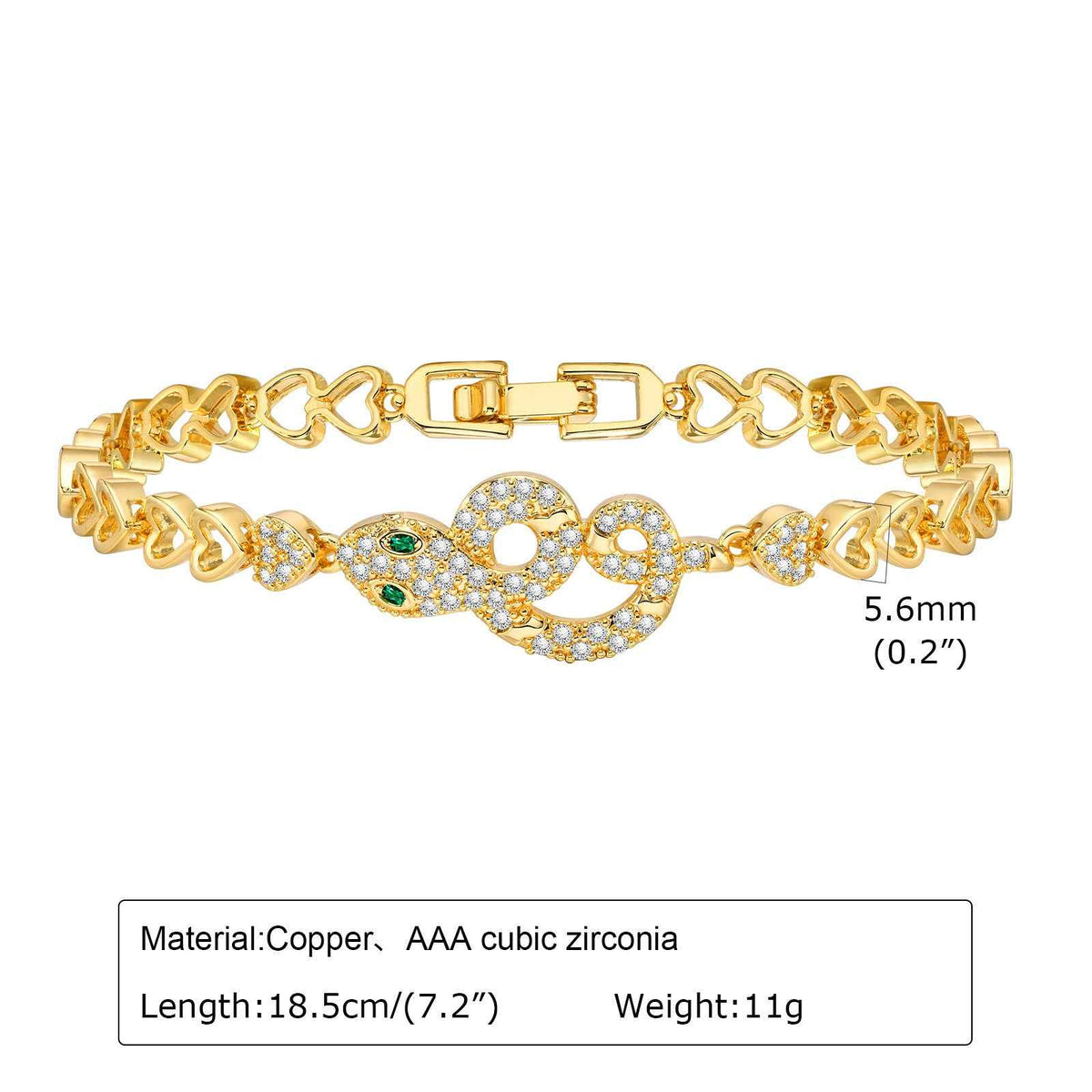 Gold-tone crystal bracelet with heart-shaped charm details and hinged clasp