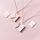 Rose-gold and silver chain necklaces with geometric square and diamond pendants