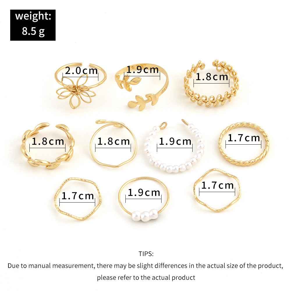 Gold-tone rings size chart with weight 8.5 g and diameter measurements