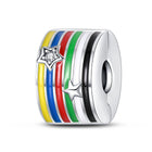 Rainbow striped round charm bead with silver-tone center hole