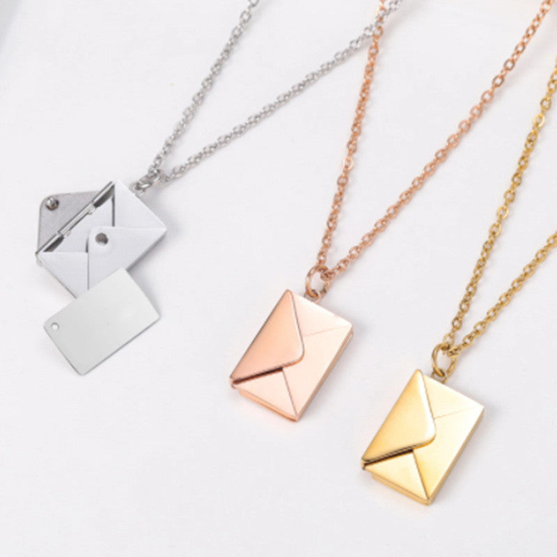 Set of envelope pendant necklaces in silver, rose gold, and gold tones