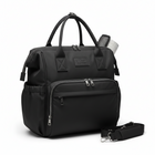Black maternity diaper bag with front zip pocket and detachable shoulder strap
