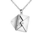 Silver envelope letter pendant necklace with hinged open design