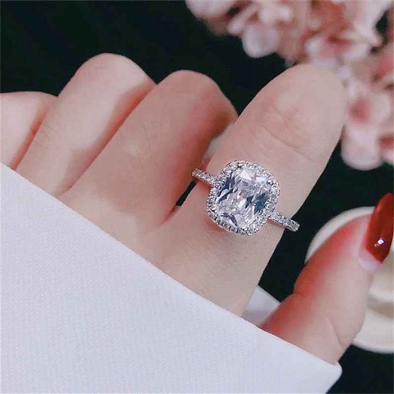 Silver bridal ring with cushion-cut clear stone