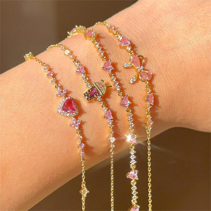Stylish Y2K Rhinestone Bracelet with Bow and Heart Details