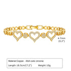 Gold-tone bracelet with dangling heart crystal charms and hinged clasp