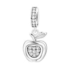 Apple charm bead pendant with clear stone heart center and sparkling pave band
