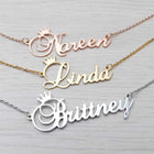 Engraved initial necklace set with crown pendants: Noreen, Linda, Brittney in mixed metals