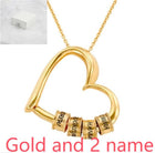 Gold heart pendant necklace with 2 engraved name beads and link chain