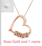 Rose gold heart pendant necklace with 1 engraved name bead and link chain