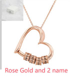 Rose gold heart pendant necklace with 2 engraved name beads and link chain