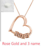 Rose gold heart name necklace with engraved pendant and 3 name charms