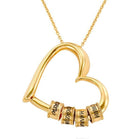 Gold heart name pendant necklace with stacked engraved beads and fine chain