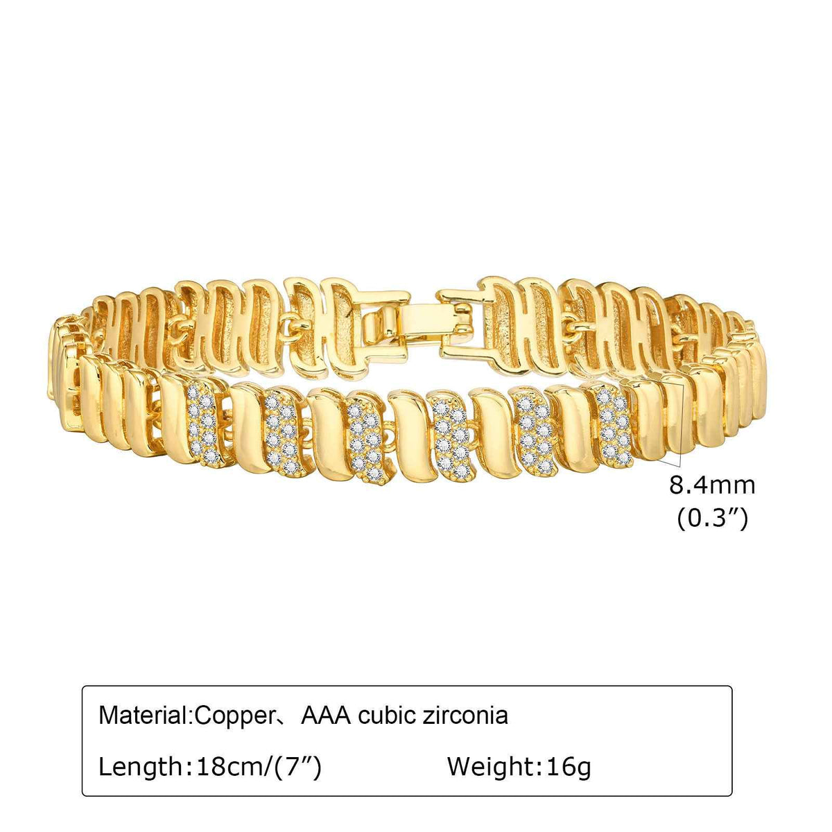 Gold-tone rectangular link bracelet with clear crystal accents